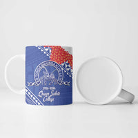Queen Salote College 100 Years Personalized Ceramic Mug Tonga QSC Heilala Lei Blue Ngatu Pattern LT14 - Polynesian Pride
