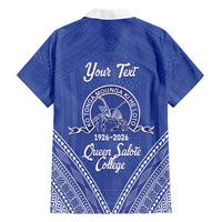 Queen Salote College 100 Years Personalized Family Matching Summer Maxi Dress and Hawaiian Shirt Tonga QSC Heilala Lei Blue Ngatu Pattern