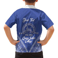 Queen Salote College 100 Years Personalized Family Matching Tank Maxi Dress and Hawaiian Shirt Tonga QSC Heilala Lei Blue Ngatu Pattern