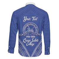 Queen Salote College 100 Years Personalized Family Matching Tank Maxi Dress and Hawaiian Shirt Tonga QSC Heilala Lei Blue Ngatu Pattern