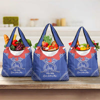 Queen Salote College 100 Years Personalized Grocery Bag Tonga QSC Heilala Lei Blue Ngatu Pattern LT14 3-pack One Size Blue - Polynesian Pride