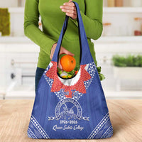 Queen Salote College 100 Years Personalized Grocery Bag Tonga QSC Heilala Lei Blue Ngatu Pattern LT14 - Polynesian Pride