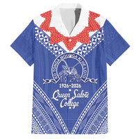 Queen Salote College 100 Years Personalized Hawaiian Shirt Tonga QSC Heilala Lei Blue Ngatu Pattern LT14 Blue - Polynesian Pride