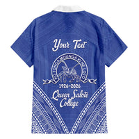 Queen Salote College 100 Years Personalized Hawaiian Shirt Tonga QSC Heilala Lei Blue Ngatu Pattern LT14 - Polynesian Pride