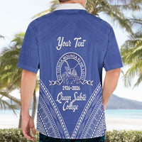 Queen Salote College 100 Years Personalized Hawaiian Shirt Tonga QSC Heilala Lei Blue Ngatu Pattern LT14 - Polynesian Pride