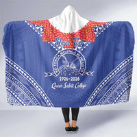 Queen Salote College 100 Years Personalized Hooded Blanket Tonga QSC Heilala Lei Blue Ngatu Pattern LT14 One Size Blue - Polynesian Pride
