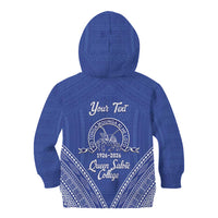 Queen Salote College 100 Years Personalized Kid Hoodie Tonga QSC Heilala Lei Blue Ngatu Pattern LT14 - Polynesian Pride