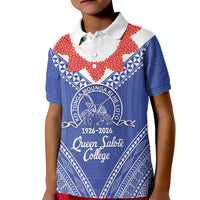 Queen Salote College 100 Years Personalized Kid Polo Shirt Tonga QSC Heilala Lei Blue Ngatu Pattern LT14 Kid Blue - Polynesian Pride