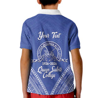 Queen Salote College 100 Years Personalized Kid Polo Shirt Tonga QSC Heilala Lei Blue Ngatu Pattern LT14 - Polynesian Pride