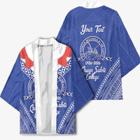 Queen Salote College 100 Years Personalized Kimono Tonga QSC Heilala Lei Blue Ngatu Pattern LT14 - Polynesian Pride