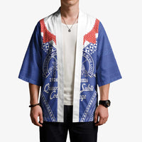 Queen Salote College 100 Years Personalized Kimono Tonga QSC Heilala Lei Blue Ngatu Pattern LT14 - Polynesian Pride