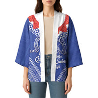 Queen Salote College 100 Years Personalized Kimono Tonga QSC Heilala Lei Blue Ngatu Pattern LT14 - Polynesian Pride