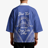 Queen Salote College 100 Years Personalized Kimono Tonga QSC Heilala Lei Blue Ngatu Pattern LT14 - Polynesian Pride