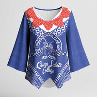 Queen Salote College 100 Years Personalized Kimono Sleeve Blouse Tonga QSC Heilala Lei Blue Ngatu Pattern LT14 Female Blue - Polynesian Pride