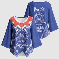 Queen Salote College 100 Years Personalized Kimono Sleeve Blouse Tonga QSC Heilala Lei Blue Ngatu Pattern LT14 - Polynesian Pride