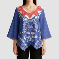 Queen Salote College 100 Years Personalized Kimono Sleeve Blouse Tonga QSC Heilala Lei Blue Ngatu Pattern LT14 - Polynesian Pride
