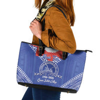 Queen Salote College 100 Years Personalized Leather Tote Bag Tonga QSC Heilala Lei Blue Ngatu Pattern LT14 Blue - Polynesian Pride