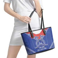 Queen Salote College 100 Years Personalized Leather Tote Bag Tonga QSC Heilala Lei Blue Ngatu Pattern LT14 - Polynesian Pride