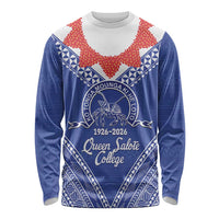 Queen Salote College 100 Years Personalized Long Sleeve Shirt Tonga QSC Heilala Lei Blue Ngatu Pattern LT14 Unisex Blue - Polynesian Pride