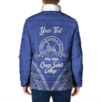 Queen Salote College 100 Years Personalized Padded Jacket Tonga QSC Heilala Lei Blue Ngatu Pattern LT14 - Polynesian Pride