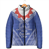 Queen Salote College 100 Years Personalized Padded Jacket Tonga QSC Heilala Lei Blue Ngatu Pattern LT14 - Polynesian Pride