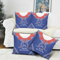 Queen Salote College 100 Years Personalized Pillow Cover Tonga QSC Heilala Lei Blue Ngatu Pattern LT14 - Polynesian Pride