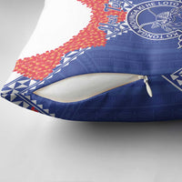 Queen Salote College 100 Years Personalized Pillow Cover Tonga QSC Heilala Lei Blue Ngatu Pattern LT14 - Polynesian Pride