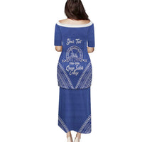 Queen Salote College 100 Years Personalized Puletasi Tonga QSC Heilala Lei Blue Ngatu Pattern LT14 - Polynesian Pride