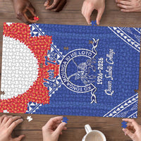 Queen Salote College 100 Years Personalized Puzzle Tonga QSC Heilala Lei Blue Ngatu Pattern LT14 - Polynesian Pride