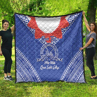Queen Salote College 100 Years Personalized Quilt Tonga QSC Heilala Lei Blue Ngatu Pattern LT14 - Polynesian Pride
