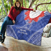 Queen Salote College 100 Years Personalized Quilt Tonga QSC Heilala Lei Blue Ngatu Pattern LT14 - Polynesian Pride