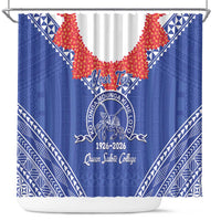 Queen Salote College 100 Years Personalized Shower Curtain Tonga QSC Heilala Lei Blue Ngatu Pattern LT14 Blue - Polynesian Pride