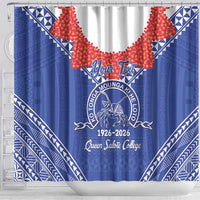 Queen Salote College 100 Years Personalized Shower Curtain Tonga QSC Heilala Lei Blue Ngatu Pattern LT14 - Polynesian Pride