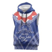 Queen Salote College 100 Years Personalized Sleeveless Hoodie Tonga QSC Heilala Lei Blue Ngatu Pattern LT14 Blue - Polynesian Pride