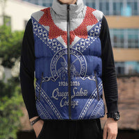 Queen Salote College 100 Years Personalized Sleeveless Puffer Jacket Tonga QSC Heilala Lei Blue Ngatu Pattern LT14 - Polynesian Pride