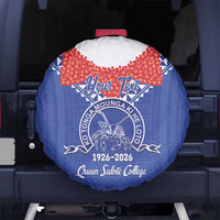 Queen Salote College 100 Years Personalized Spare Tire Cover Tonga QSC Heilala Lei Blue Ngatu Pattern LT14 No hole Blue - Polynesian Pride