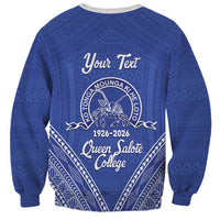 Queen Salote College 100 Years Personalized Sweatshirt Tonga QSC Heilala Lei Blue Ngatu Pattern LT14 - Polynesian Pride