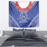 Queen Salote College 100 Years Personalized Tapestry Tonga QSC Heilala Lei Blue Ngatu Pattern LT14 - Polynesian Pride