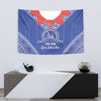 Queen Salote College 100 Years Personalized Tapestry Tonga QSC Heilala Lei Blue Ngatu Pattern LT14 - Polynesian Pride