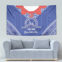 Queen Salote College 100 Years Personalized Tapestry Tonga QSC Heilala Lei Blue Ngatu Pattern LT14 - Polynesian Pride