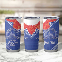 Queen Salote College 100 Years Personalized Tumbler Cup Tonga QSC Heilala Lei Blue Ngatu Pattern LT14 - Polynesian Pride