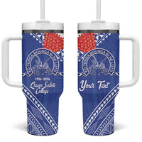 Queen Salote College 100 Years Personalized Tumbler With Handle Tonga QSC Heilala Lei Blue Ngatu Pattern LT14 One Size: 40 oz Blue - Polynesian Pride