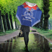 Queen Salote College 100 Years Personalized Umbrella Tonga QSC Heilala Lei Blue Ngatu Pattern LT14 - Polynesian Pride