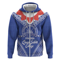 Queen Salote College 100 Years Personalized Zip Hoodie Tonga QSC Heilala Lei Blue Ngatu Pattern LT14 Zip Hoodie Blue - Polynesian Pride