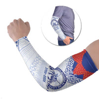 Queen Salote College 100 Years Personalized Arm Sleeves Tonga QSC Heilala Lei White Ngatu Pattern LT14 Set of 2 White - Polynesian Pride