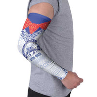 Queen Salote College 100 Years Personalized Arm Sleeves Tonga QSC Heilala Lei White Ngatu Pattern LT14 - Polynesian Pride