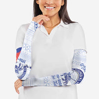 Queen Salote College 100 Years Personalized Arm Sleeves Tonga QSC Heilala Lei White Ngatu Pattern LT14 - Polynesian Pride