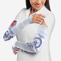 Queen Salote College 100 Years Personalized Arm Sleeves Tonga QSC Heilala Lei White Ngatu Pattern LT14 - Polynesian Pride