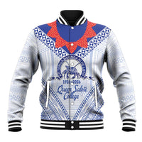 Queen Salote College 100 Years Personalized Baseball Jacket Tonga QSC Heilala Lei White Ngatu Pattern LT14 Unisex White - Polynesian Pride