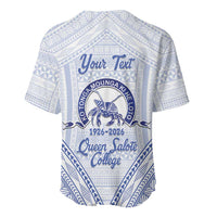 Queen Salote College 100 Years Personalized Baseball Jersey Tonga QSC Heilala Lei White Ngatu Pattern LT14 - Polynesian Pride